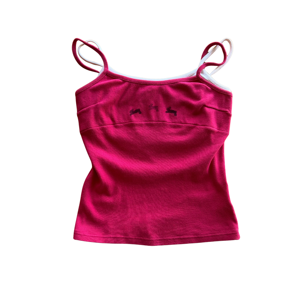 Hot pink and white layered tank top with bunny print